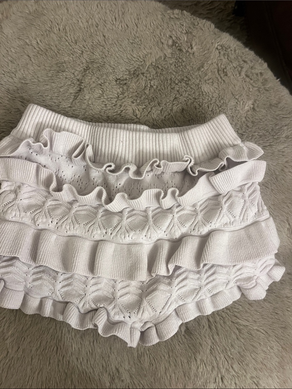 Edikted White Ruffled Knit Mini shorts